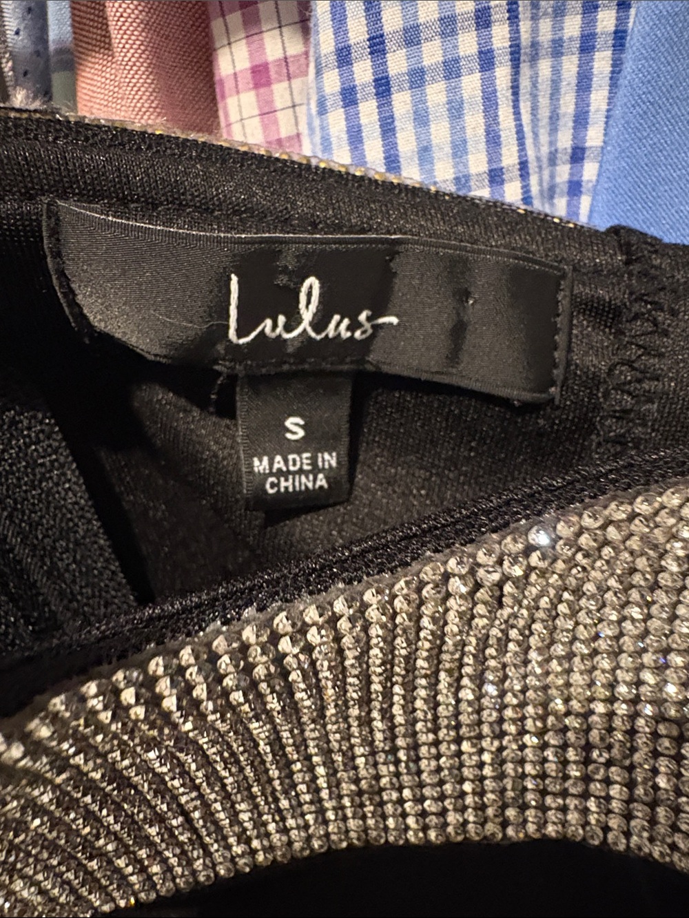 Lulu's Black Crop Top with Silver Rhinestone Trim